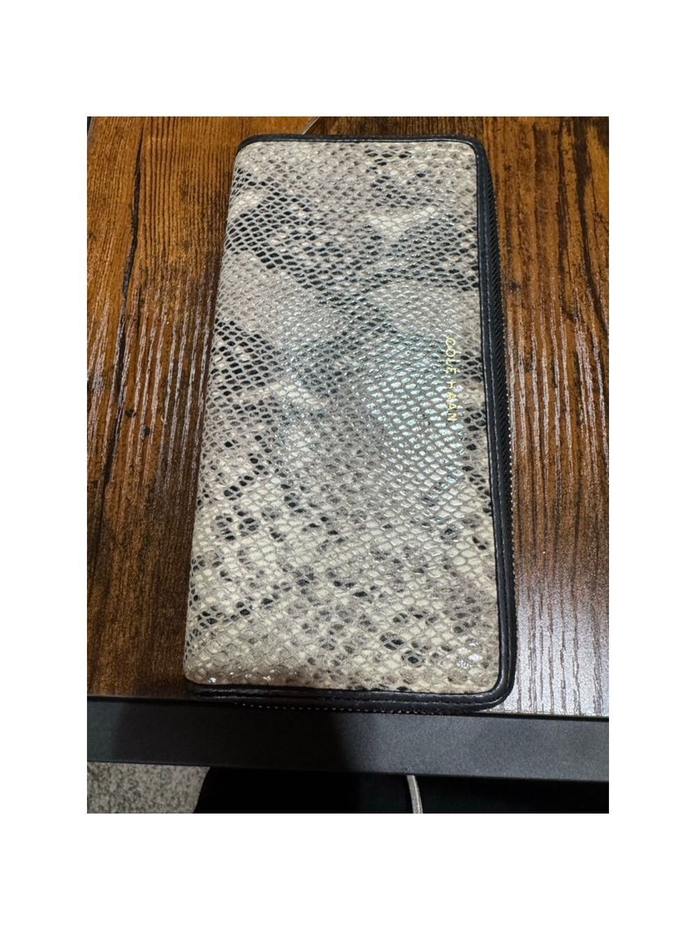 Cole Haan Women's Black Snakeskin Zip-Around Wallet